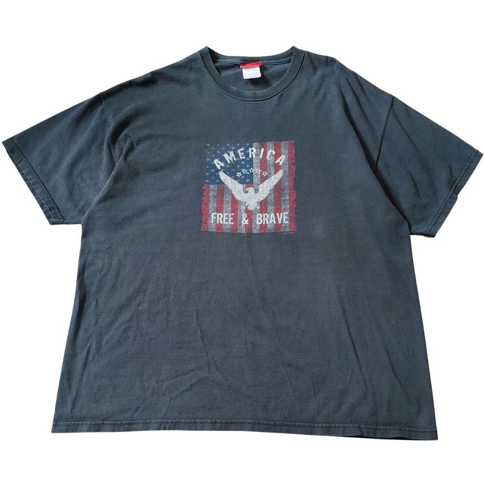 Faded Mens Graphic T-Shirt XL Black America Free Brave Eagle Patriotic Heavy